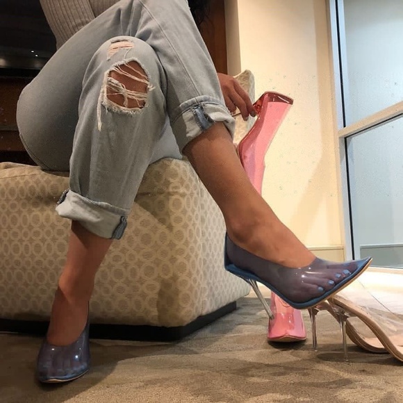Last Size 10 💙Blue Kardashian Trasparent Heels - Picture 8 of 8